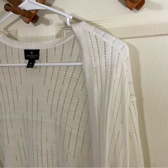 Worthington White Ribbed Knit Cardigan Sweater - Picture 3 of 6